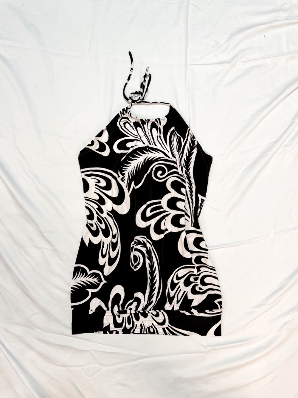 Kiwi Black & White One-Shoulder Dress with Bold Swirl Print